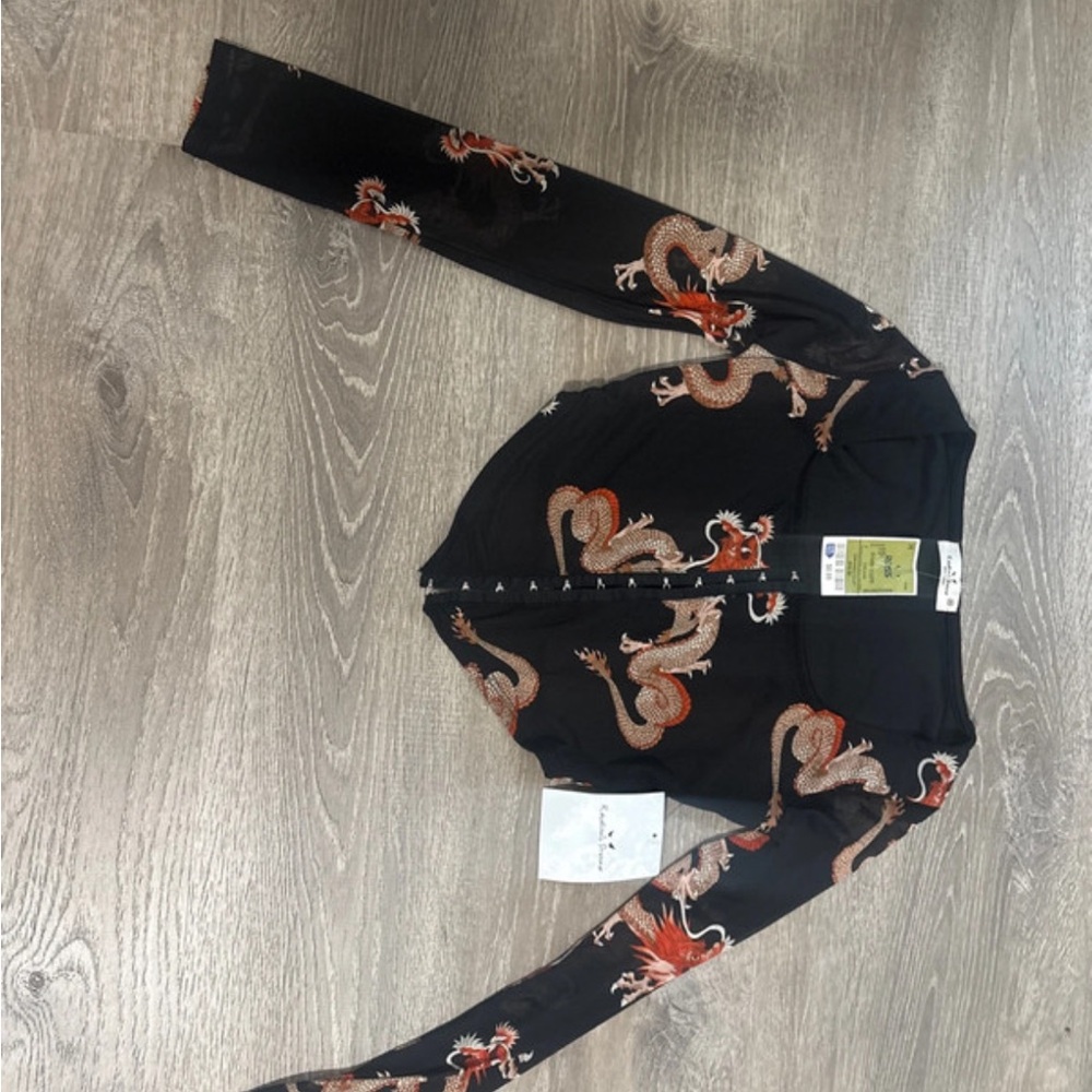 Red dragon crop top with a tag